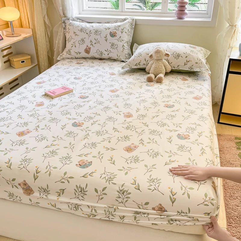Cartoon Style Fitted Sheet Pure Cotton Bed Sheets Adults Kids Room Mattress Cover Printed Bed Linen 매트리스커버 (No Pillowcase)