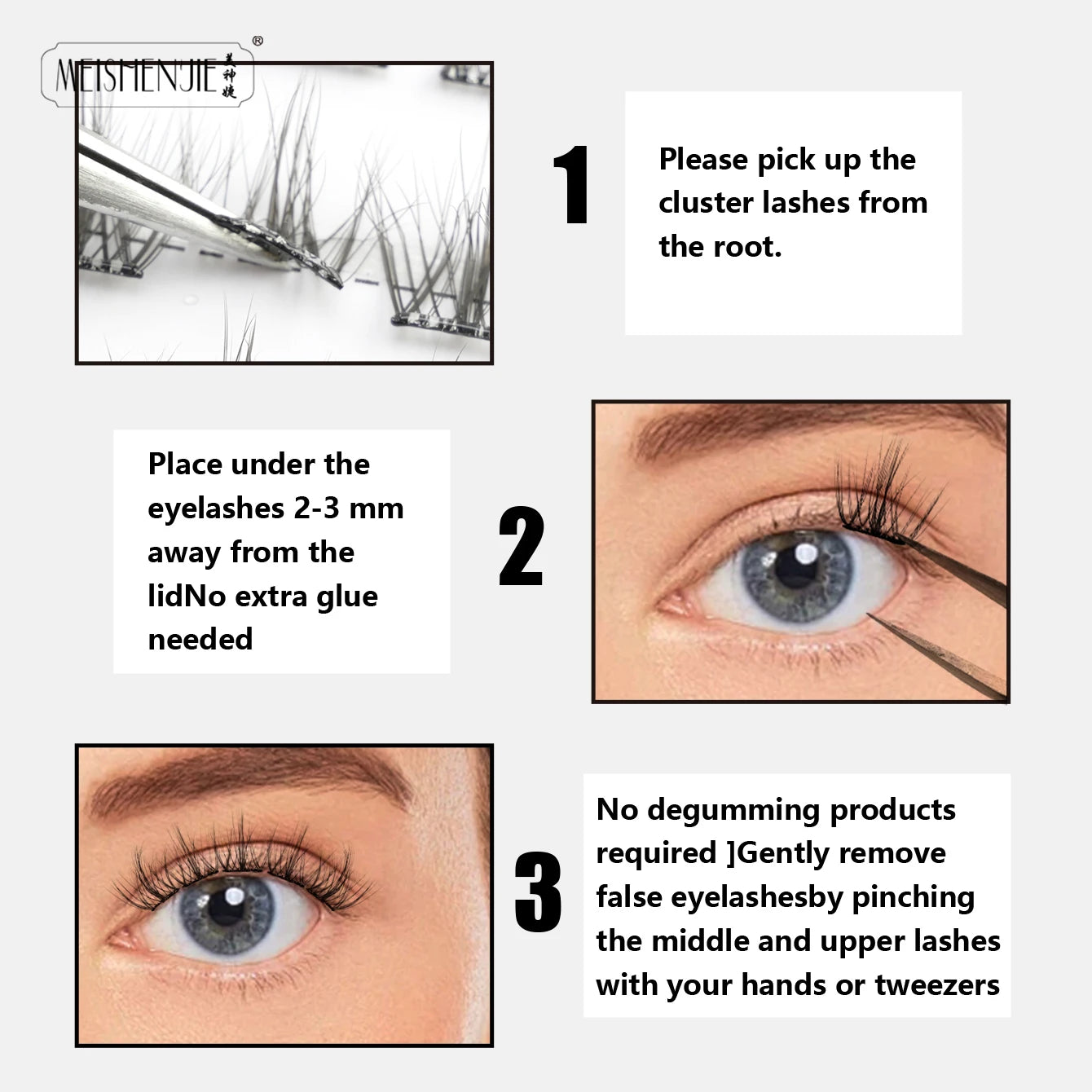 MEISHENJIE Self Adhesive Eyelashes 100 PCS DIY Cluster Lashes No Glue Needed Individual Lashes Extension Makeup Tools Faux Cils