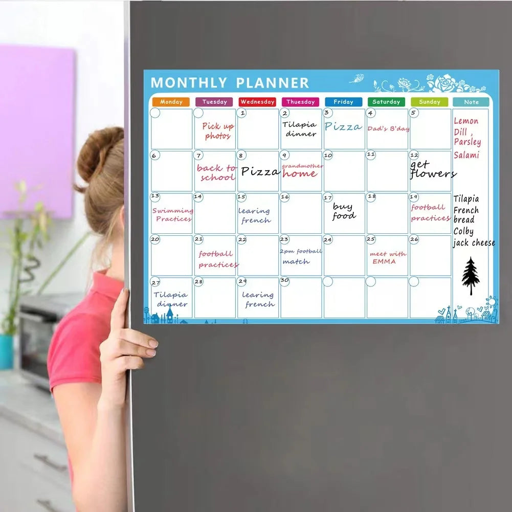 1 Set Magnetic Refrigerator Dry Erase Calendar 12" X 16" Monthly Planner Whiteboard Message Organizer For Kitchen Fridge With Fr