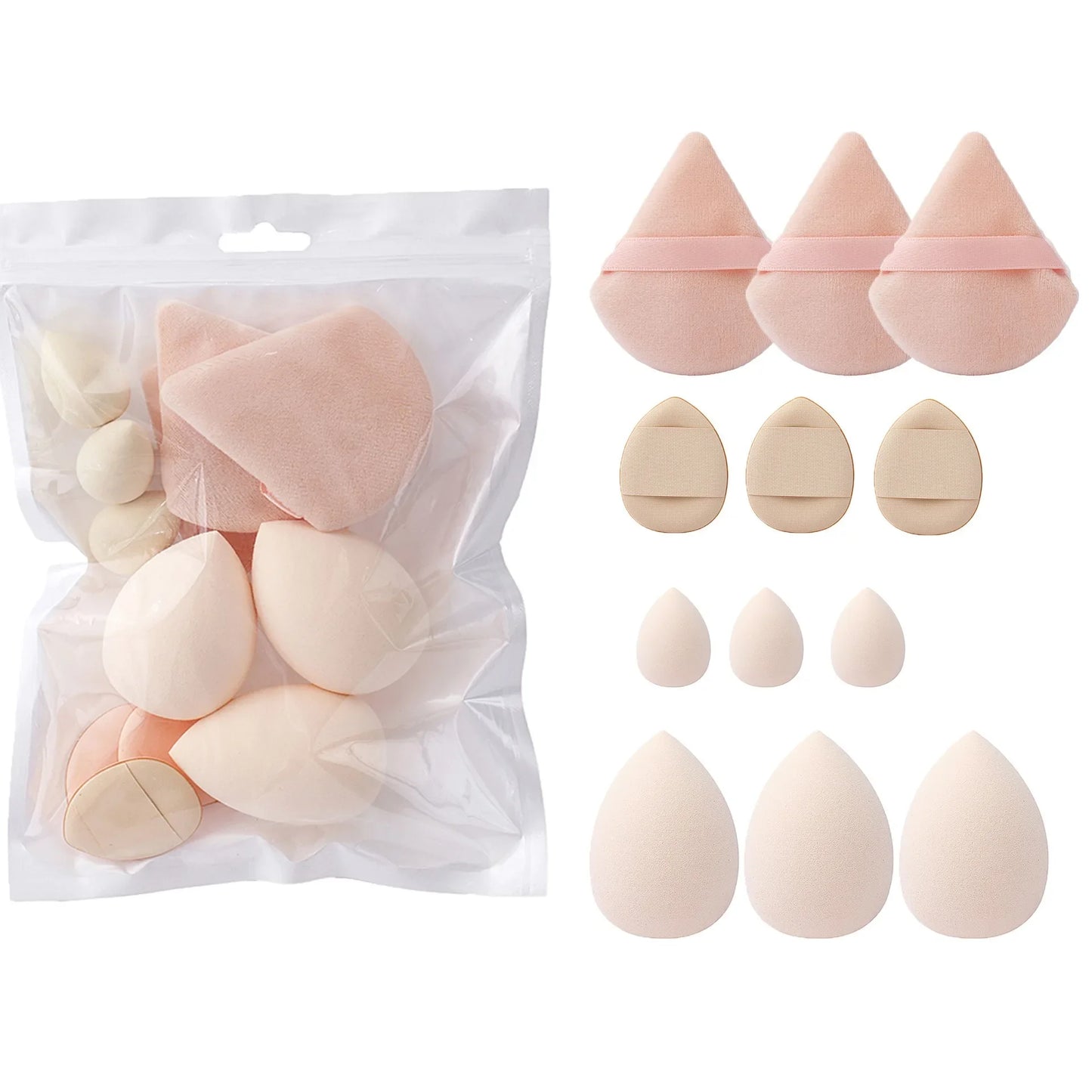 4Types 12PCS Cosmetic Puff Triangle Egg Finger Powder Puff Dry Wet Dual Use Soft Sponge Blending Beauty Tools Makeup Accessories