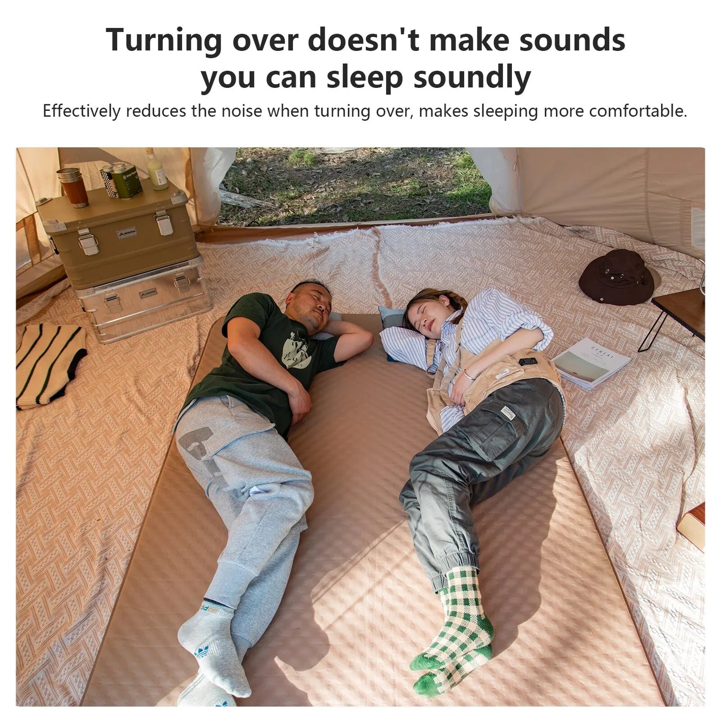 Self-Inflating Camping Air Mattress Thickened Folding Tent Mat Brown-4