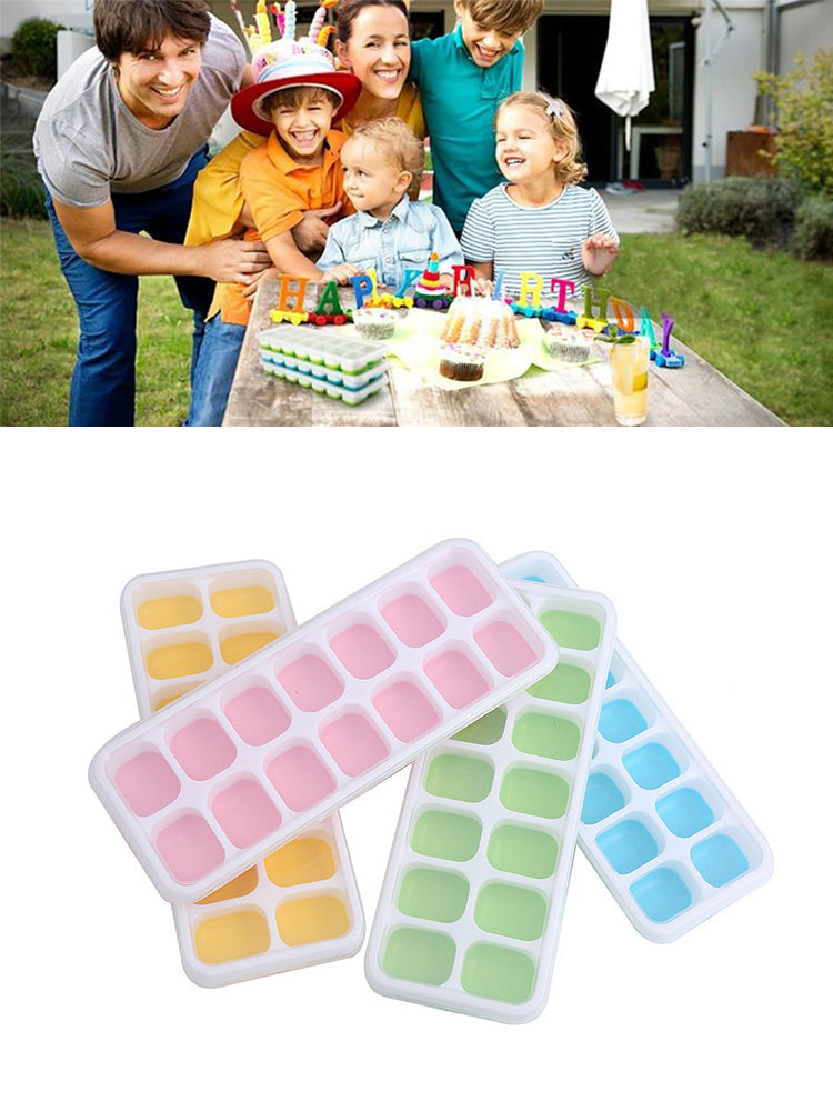 14 Grids Fruit Ice Maker with Removable Ice Cube Trays Reusable Silicone Ice cube Mold  Lids Kitchen Tools Freezer Summer Mould