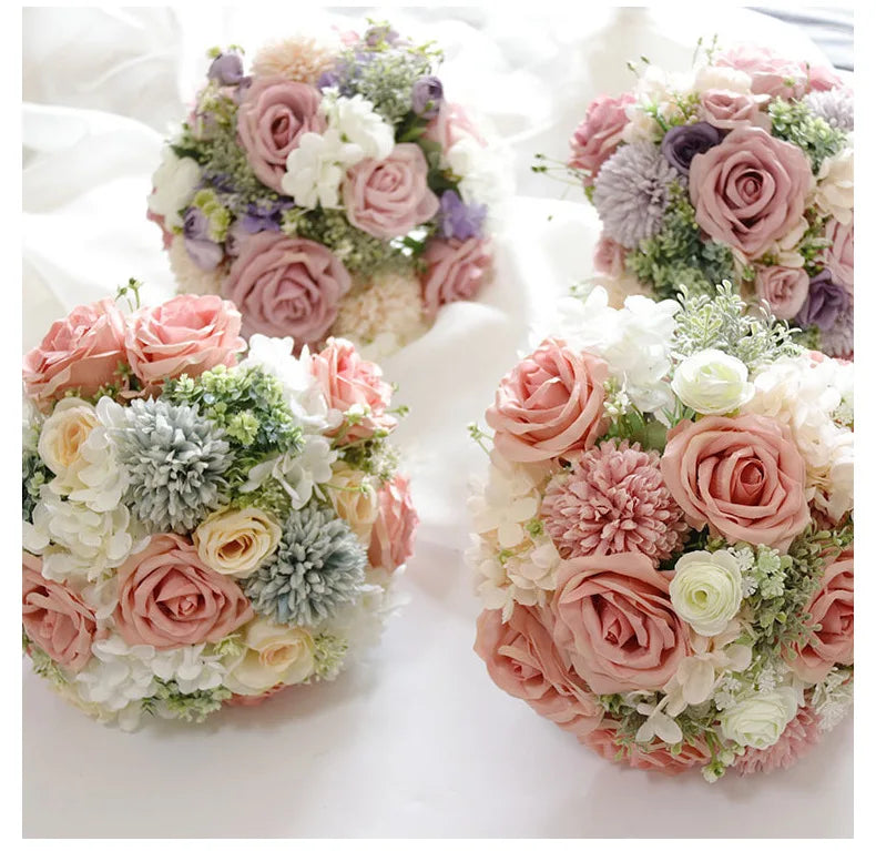 Handmade Silk Rose Wedding Bouquets for Bride Fake Flowers Holder Wedding Bouquet for Bridesmaid Bridal Bridesmaid Accessories