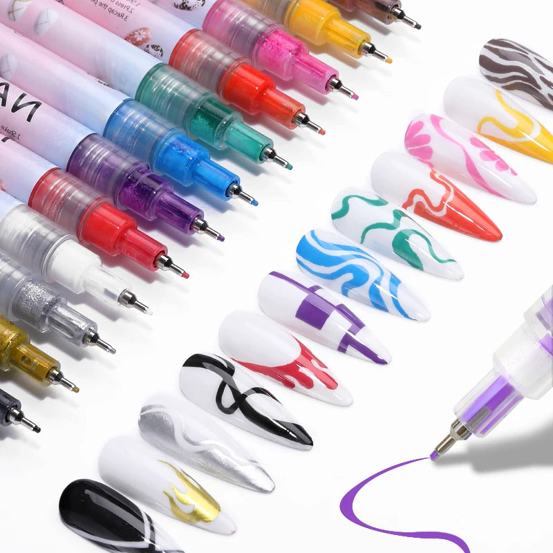 1Pc Nail Art Drawing Graffiti Pen Waterproof Painting Liner Brush DIY 3D Abstract Lines Fine Details Flower Nail Manicure Tools