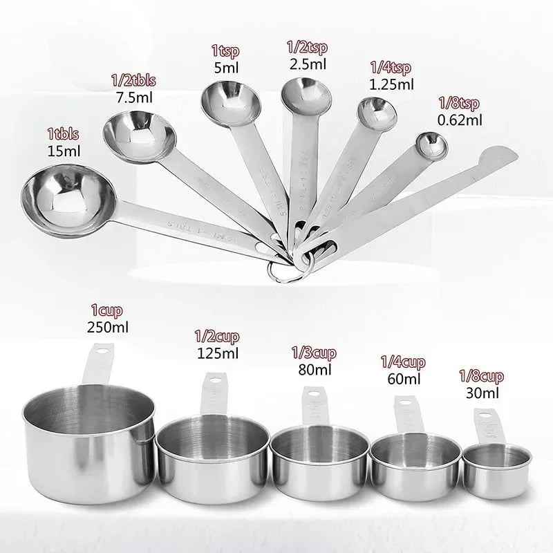 8/10/11Pcs Stainless Steel Measuring Cups and Spoons Coffee Powder Spoon Tablespoons Kitchen Baking Accessories Pastry Tools