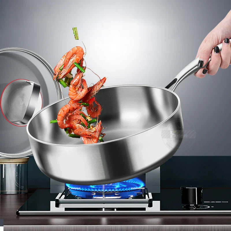 20cm Tri-Ply 304 Stainless Steel Frying Pan Uncoated Silver-3