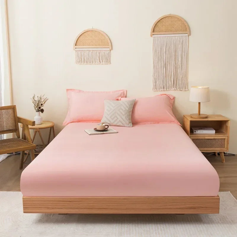 Cotton Fitted Sheet with Elastic Bands Non Slip Adjustable Mattress Cover for Double King Queen Bed 120x200 150x200 200x220cm