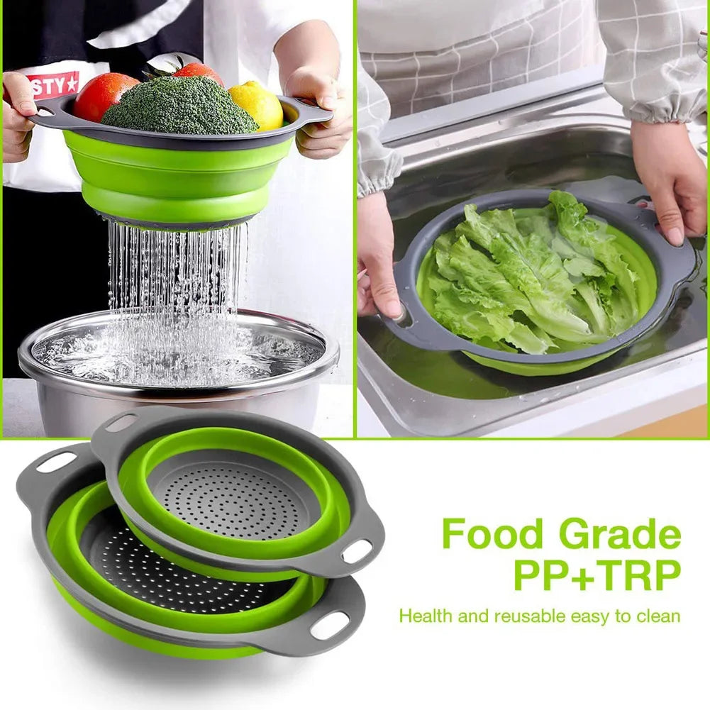 Silicone Round Folding Drain Strainer Basket Collapsible Kitchen