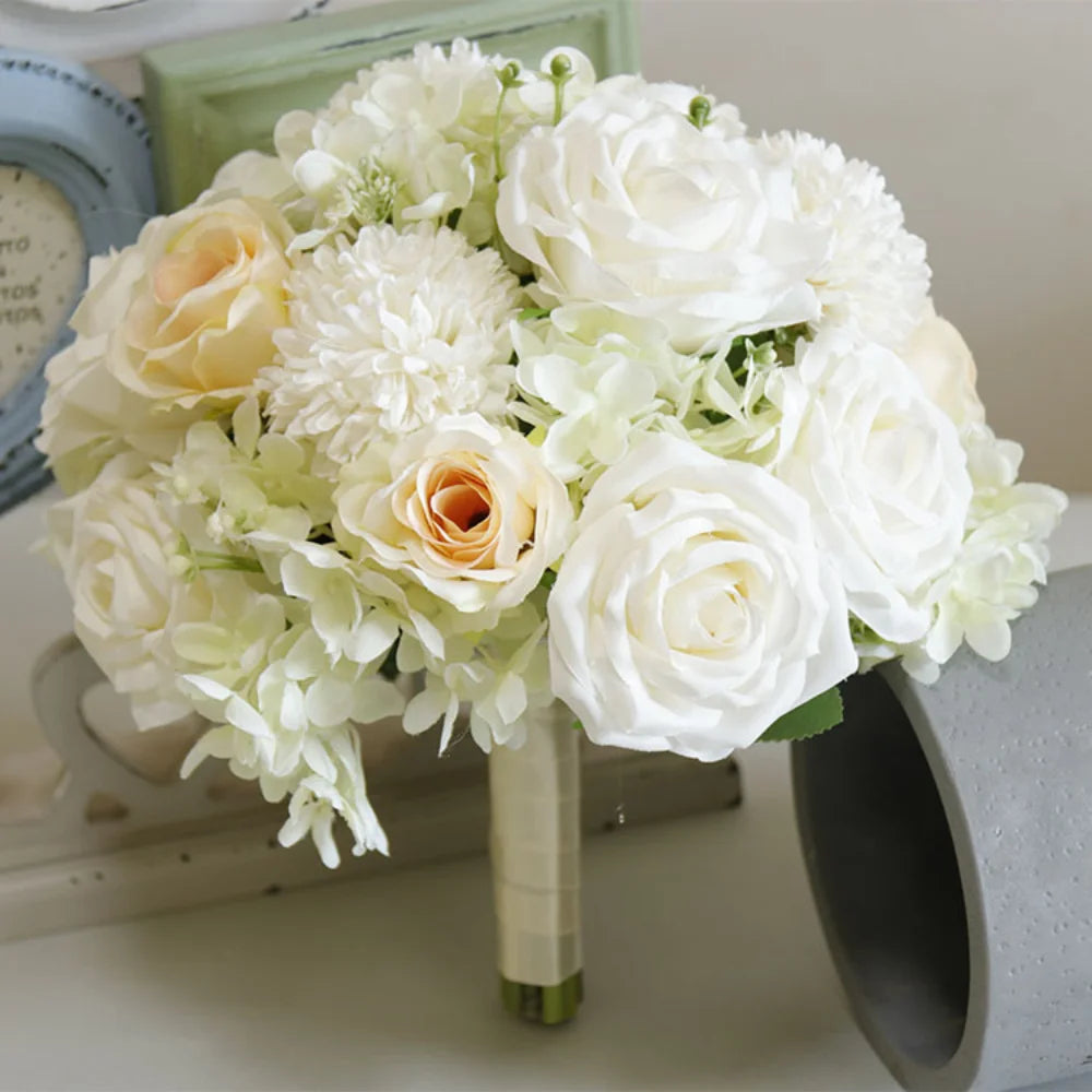 Handmade Silk Rose Wedding Bouquets for Bride Fake Flowers Holder Wedding Bouquet for Bridesmaid Bridal Bridesmaid Accessories