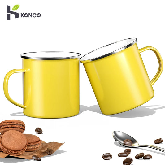 Pure Color Enamel Mug Vintage Coffee Cup Travel Tea Cup Water Milk Cups Portable Camping Mugs with Handle Kitchen Drinkware