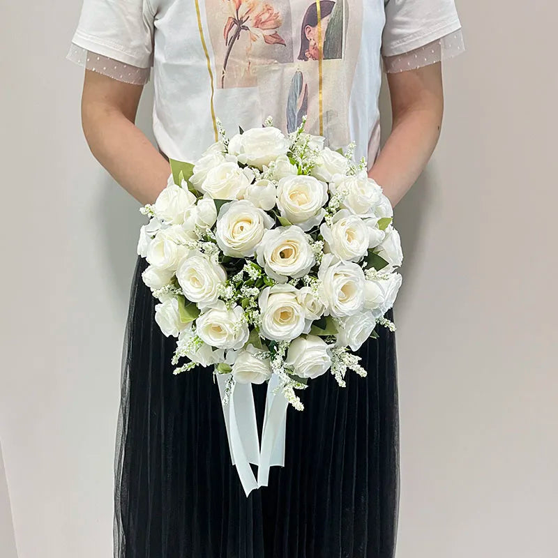 Bride Bouquet Wedding Accessories Silk Roses Artificial Flowers Bridesmaid Bouquet Groom Boutonniere Corsage Wedding Party Decor