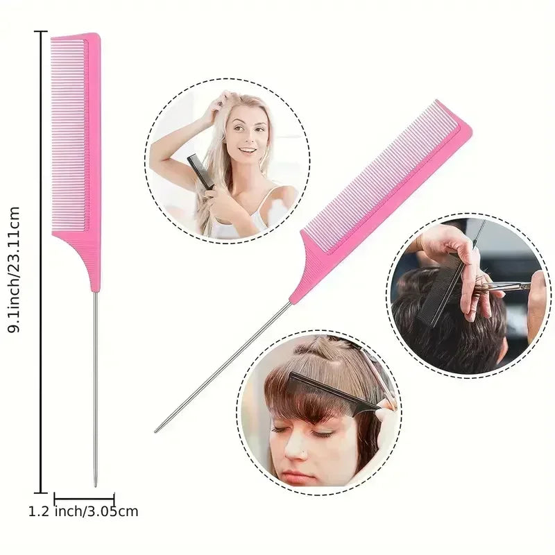 5-pcs Detangling Styling Set: Spray Bottle 3-in-1 Roll Hair Comb Curved Rat Tail Comb Edge Control Brush Salon Hairdressing Tool