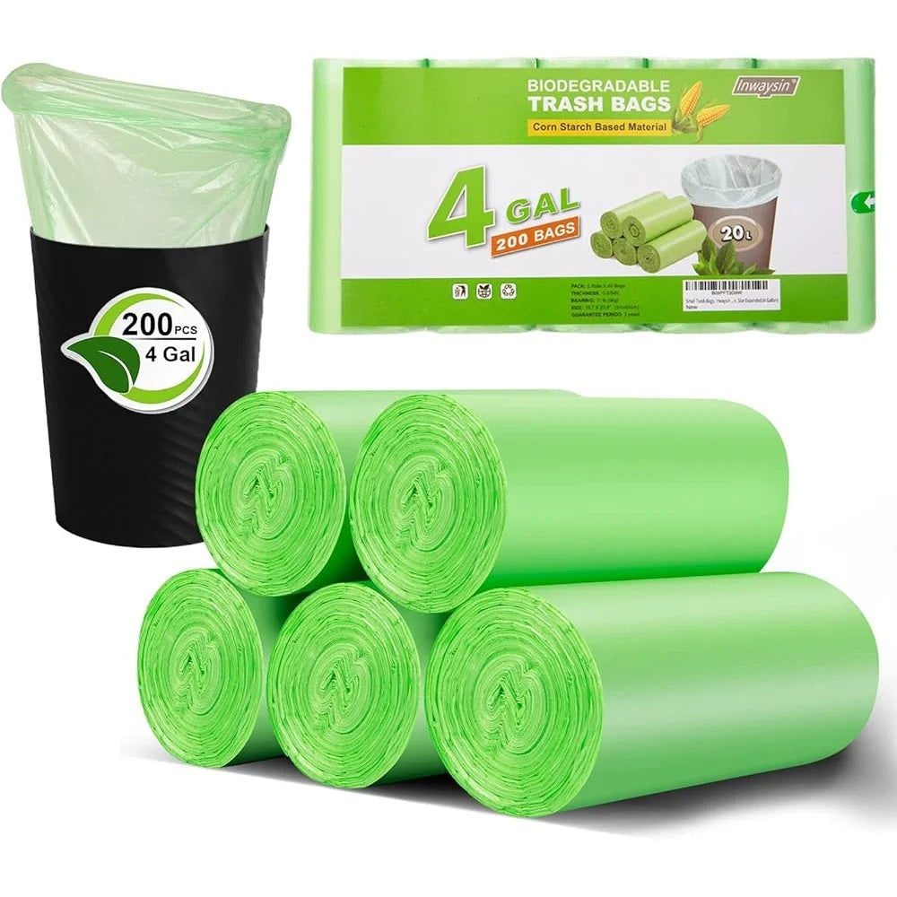 Biodegradable Small Trash Bags 4 Gallon Leak Proof Extra Strong Unscented Garbage Bags 200 Count Eco Friendly Kitchen Bathroom