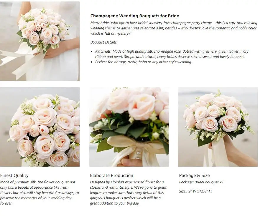 Bridal Bridesmaid Wedding Bouquet White Silk Flowers Roses Handmade  Artificial Bride Mariage Bouquet Wedding Accessories