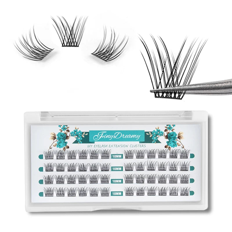 ETVITE DIY Clusters Eyelash Extension Dovetail Segmented Lashes 48 Volume Natural Segmented Eyelashes Bundles