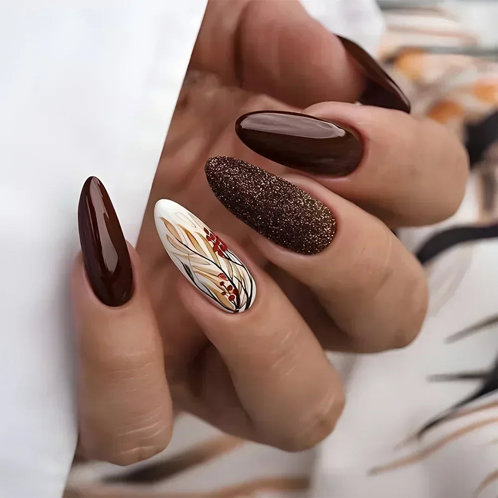 24 Pcs Matte Almond False Nails Set-20