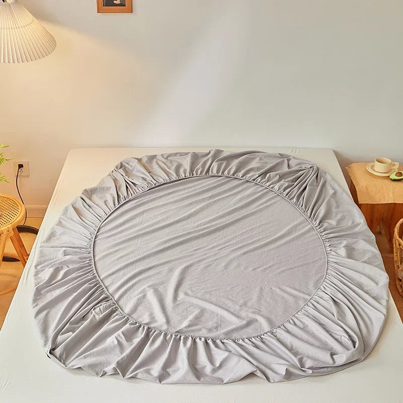 Cotton Fitted Sheet with Elastic Band Anti-Slip Mattress Cover for Single Double Queen King Bed Adjustable Plain Fitted Bedsheet