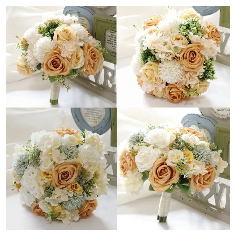 Handmade Silk Rose Wedding Bouquets for Bride Fake Flowers Holder Wedding Bouquet for Bridesmaid Bridal Bridesmaid Accessories