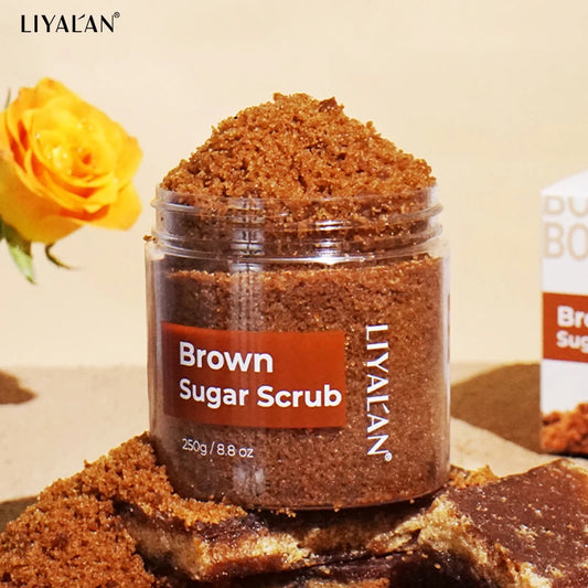 LIYALAN Brown Sugar Body Scrub Smooth Skin Exfoliating Deep Cleaning Softens Cuticles Moisturizing Whitening SPA Organic Sugar