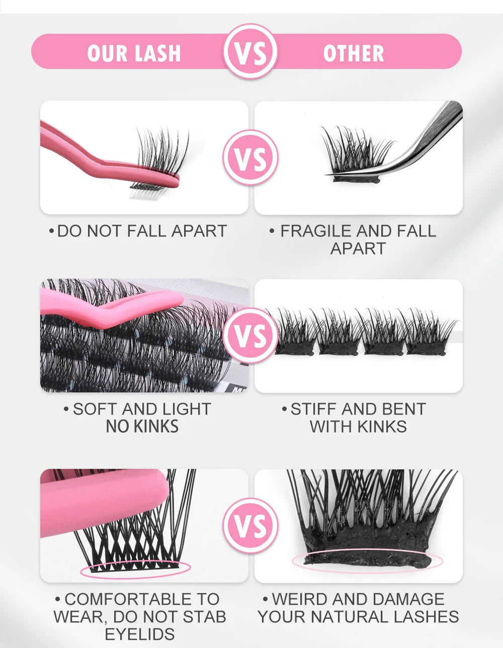 ETVITE DIY Clusters Eyelash Extension Dovetail Segmented Lashes 48 Volume Natural Segmented Eyelashes Bundles