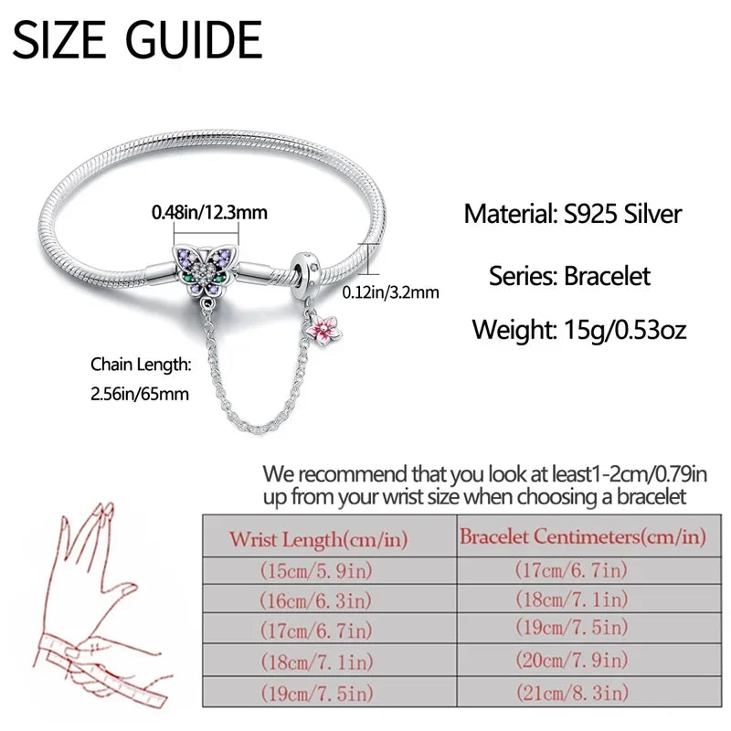 Ethereal Butterfly Sterling Silver Charm Bracelet With Safety Chain