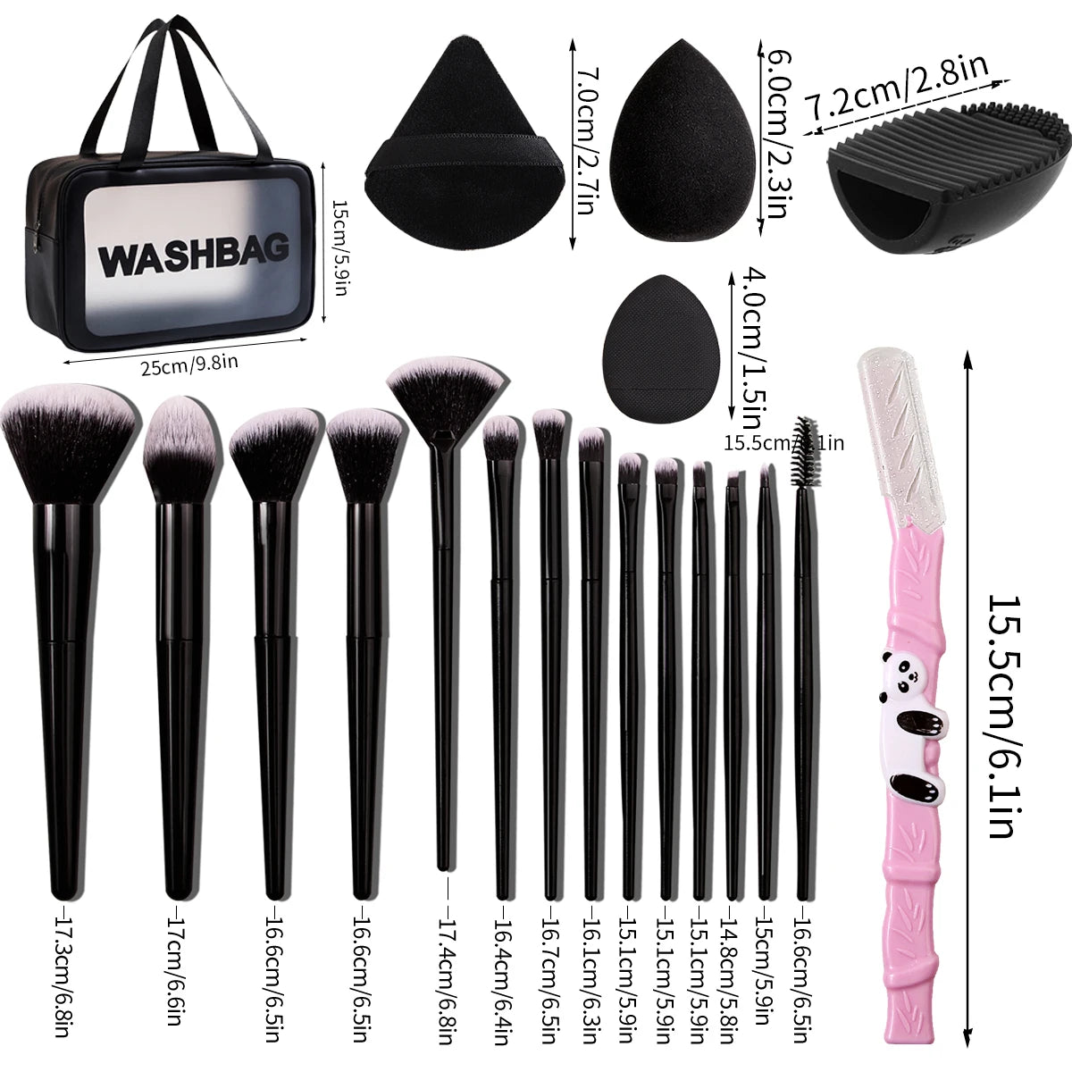 27PCS 14 makeup brush set +12pcs Beauty Egg Triangle mini powder puff, brush, eyebrow razor set +1pcs waterproof storage bag