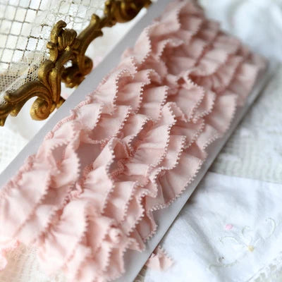 1 Meter 1.8cm wide White pink Cotton Embroidered Ruffled Lace Trim Children's Clothes Cloth Art Skirt Decoration Materials