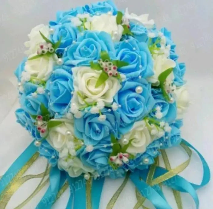 Perfectlifeoh Burgundy Wedding Bouquet Pink/Red/White/Royal Blue Bridal Bridesmaid  Artificial Flower Rose Bride