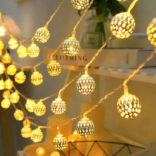 3M 20Led Light String Battery USB Power Hollow-out Moroccan Balls Garland Fairy Lights Wedding Party Christmas Decoration Lamp