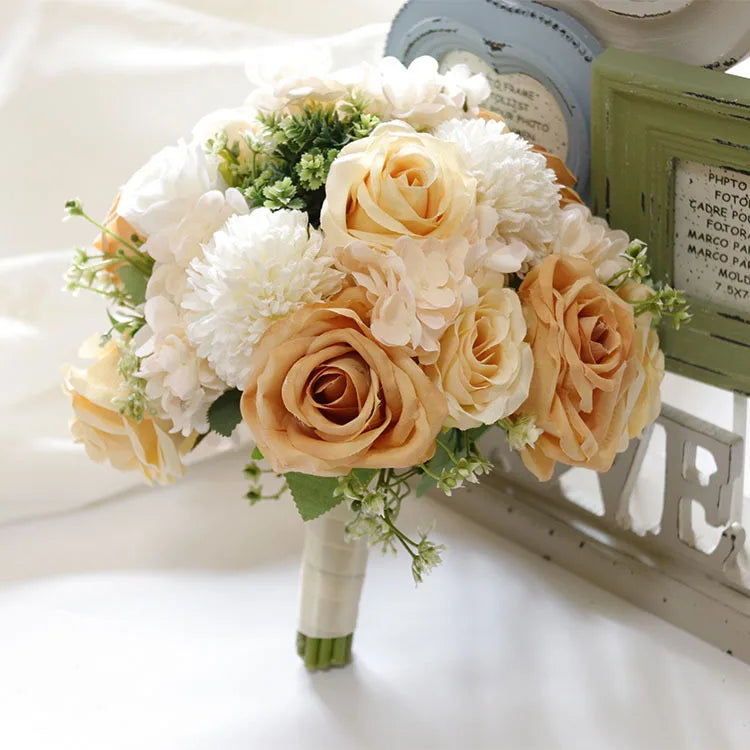 Handmade Silk Rose Wedding Bouquets for Bride Fake Flowers Holder Wedding Bouquet for Bridesmaid Bridal Bridesmaid Accessories
