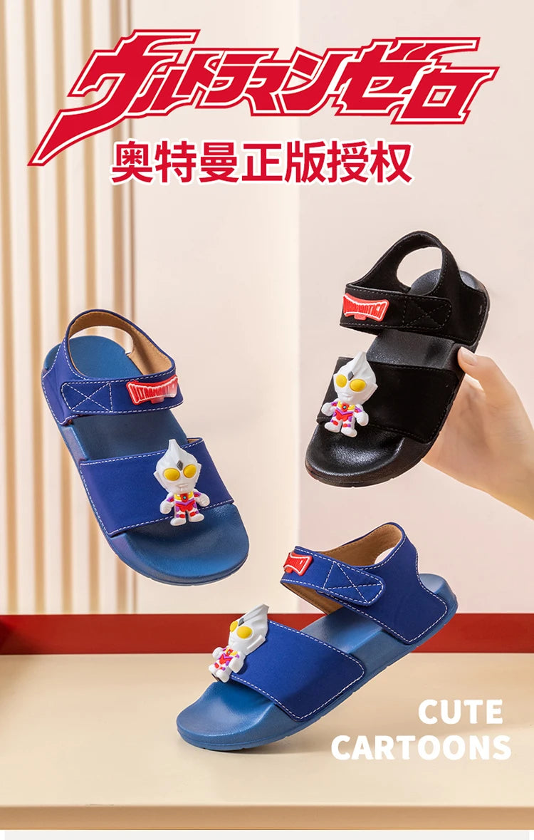 Ultraman children's sandals, new summer baby beach shoes, outdoor non-slip soft soled sandals for boys