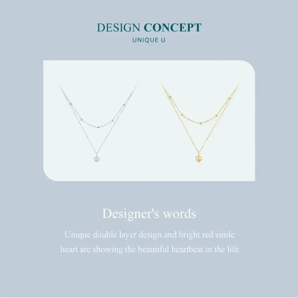 925 Sterling Silver Heart Pendant Necklace - Elegant Double Layer Choker For Women - Bsn168