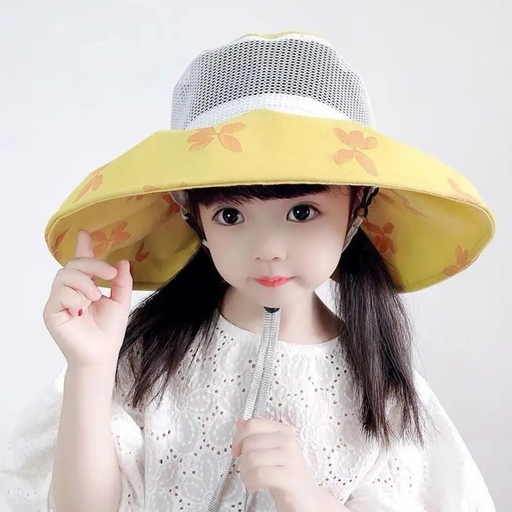 Anti UV Kids Summer Baby Sun Hat Bucket Cap With Whistle For Girls Boys Outdoor Neck Ear Cover Beach Cap