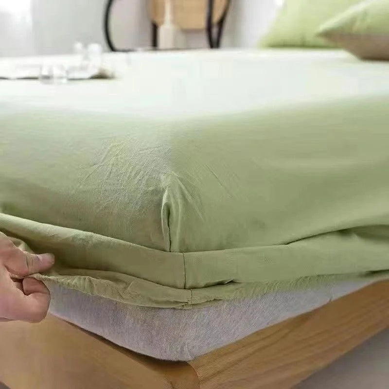 Washed Cotton Fitted Sheet Non Slip Fitted Sheet Elastic Band Around Mattress Cover Bed Cover And Pillowcase
