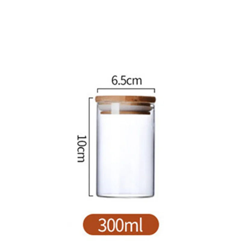 Glass Jar with Bamboo Lid, Kitchen Sealed Storage Bottles, Tea Coffee Bean Container, Spice Organizer, 250 ml, 300 ml, 350 ml