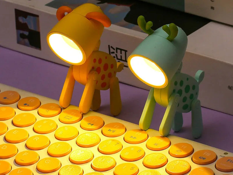Mini LED Night Light Cute Cartoon Desk Lamp Puppy Deer Desktop Ornament Bedroom Table Lights Children Holiday Gifts