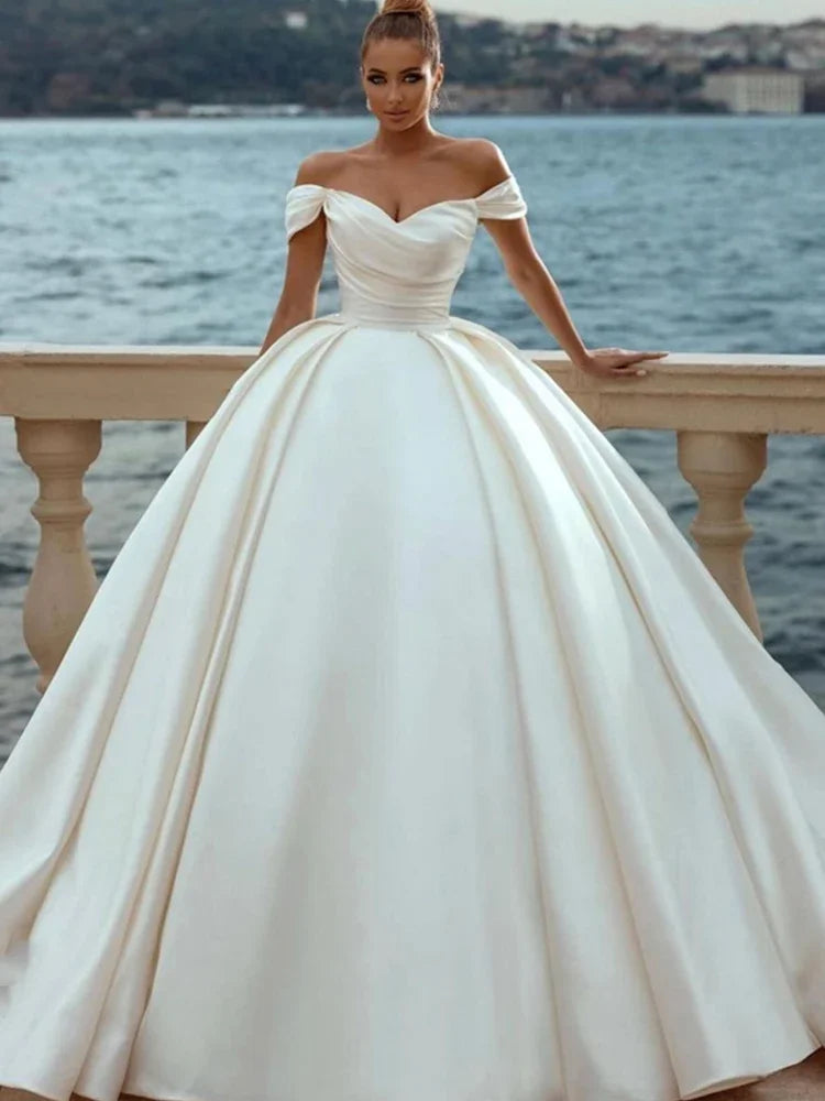 Graceful Wedding Dress Organza Satin With Embroidery Lace Ball Gown A-Line Full Sleeve O-Neck Bride Vestido De Novia Customized