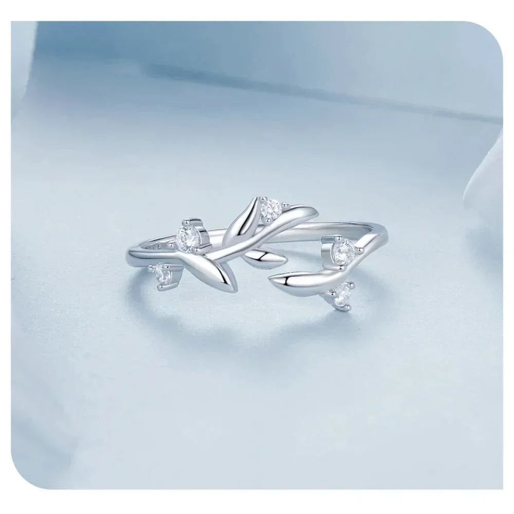 Nature'S Embrace - Sterling Silver Double Leaf Ring With Sparkling Zirconia