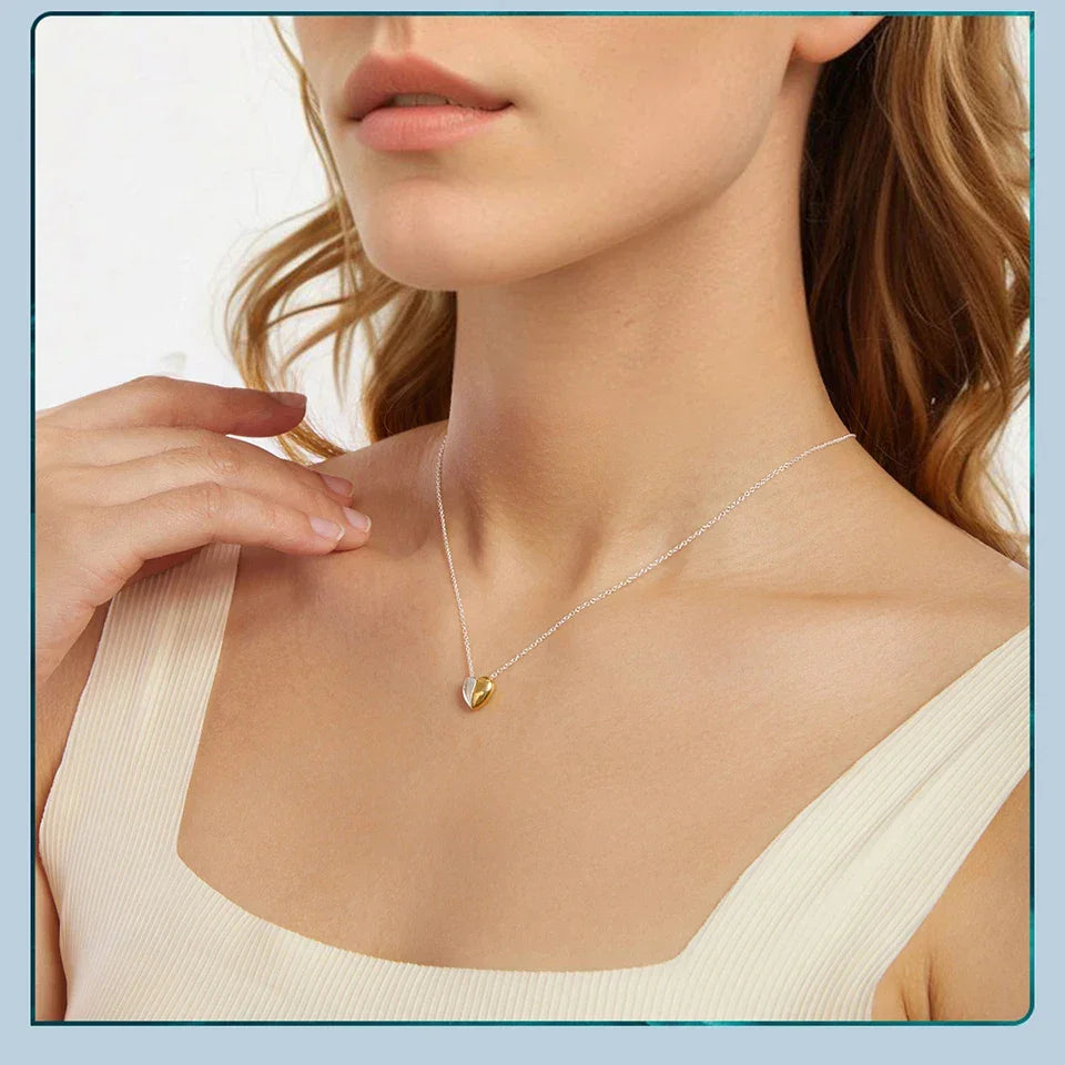 Gold Plated Heart Pendant Necklace For Women - 925 Sterling Silver Couple Heart Jewelry