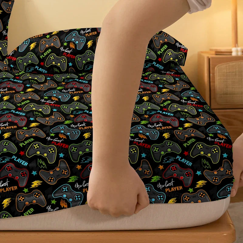 1 Cartoon Fun Printed Matte Fitted Sheet, Bedroom Printed Bed Cover, Bedding (Excluding Pillowcases)