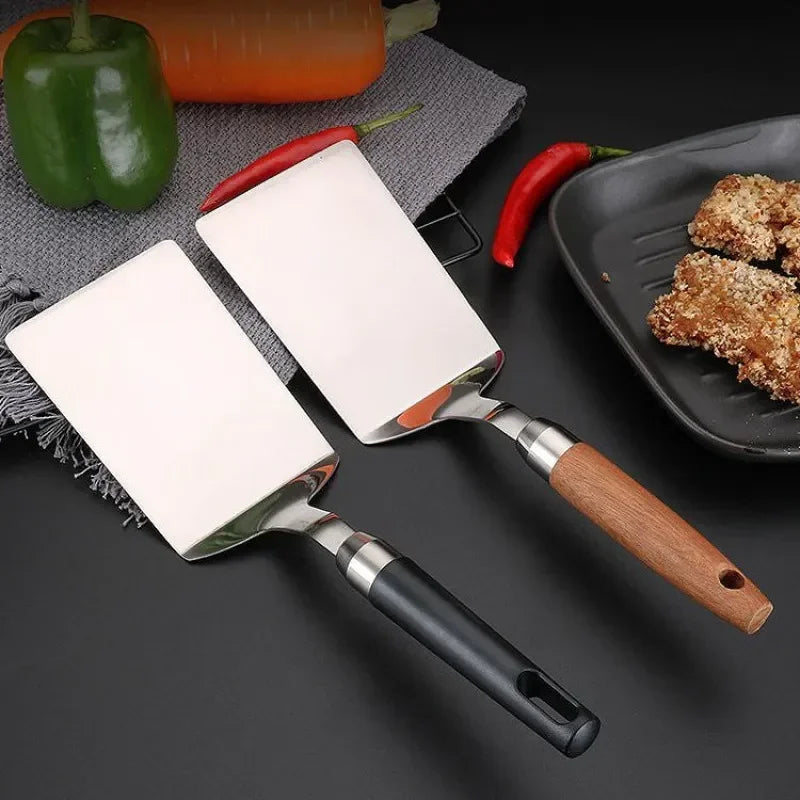 Stainless Steel Square Head Steak Cooking Spatula Pizza Shovel Pancake Beef Turner Scraper Wood Handle BBQ Utensils for Kitchen