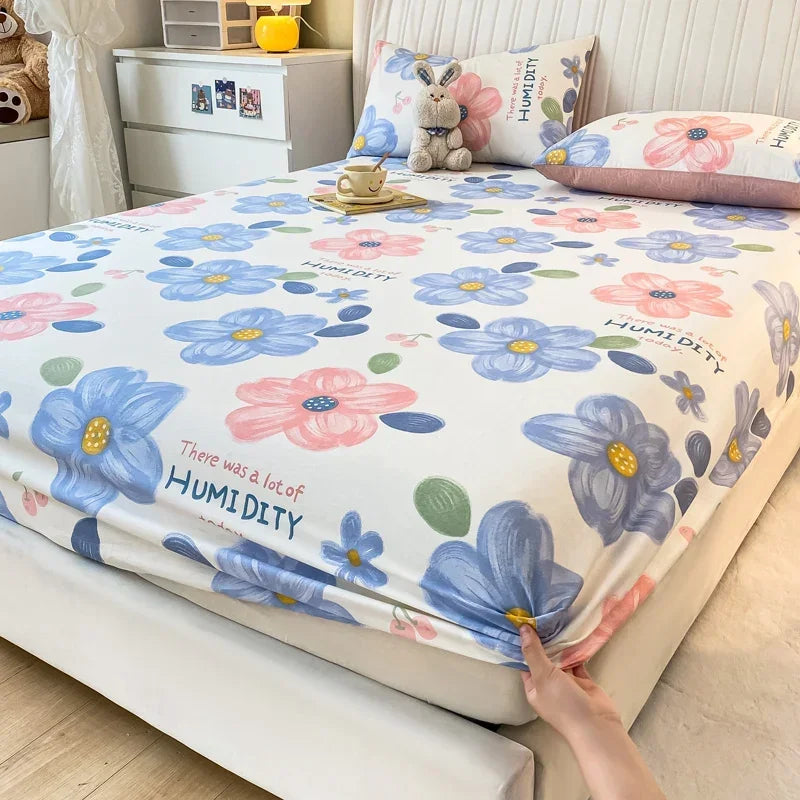 Fitted Sheet 100% cotton for single/couple bed, breathable and soft non-slip, customizable, 1 part, 16 sizes