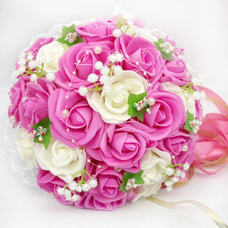 Perfectlifeoh Burgundy Wedding Bouquet Pink/Red/White/Royal Blue Bridal Bridesmaid  Artificial Flower Rose Bride