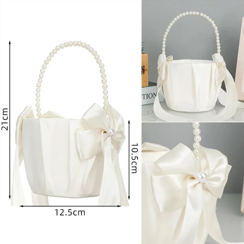 New Wedding Ivory Flower Baskets Ribbon Pearls Bow Knot Ring Pillow Cushion Bearer Bridal Party Supplies Gifts Home Decorations