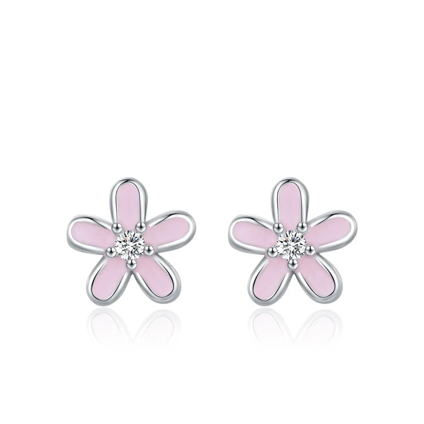 925 Sterling Silver Colorful Enamel Flower Stud Earrings - Minimalist & Cute