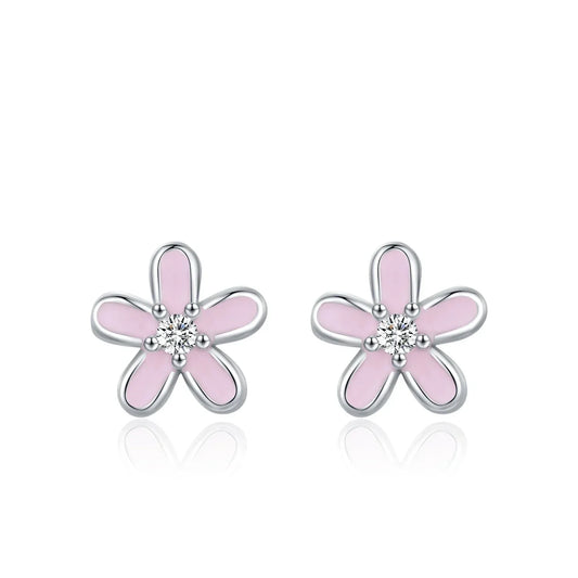 925 Sterling Silver Colorful Enamel Flower Stud Earrings - Minimalist & Cute