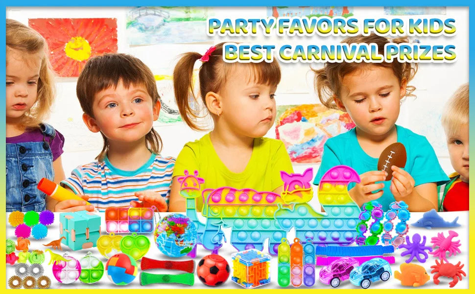 84pc Kids Birthday Parties Pinata Stuffed Gifts Baby Shower Toys Push Bubble Fidget Toys Carnival Prize Pinata Fillert Bulk Toys