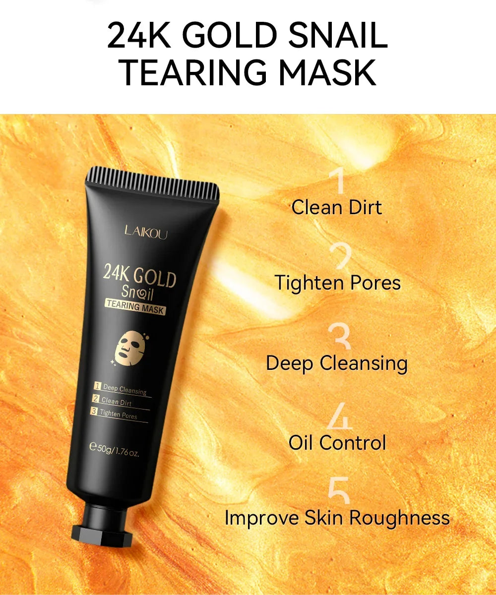 LAIKOU 24K Gold SNAIL TEARING   Mask Deep Cleansing Remove Blackhead Face Care 50g