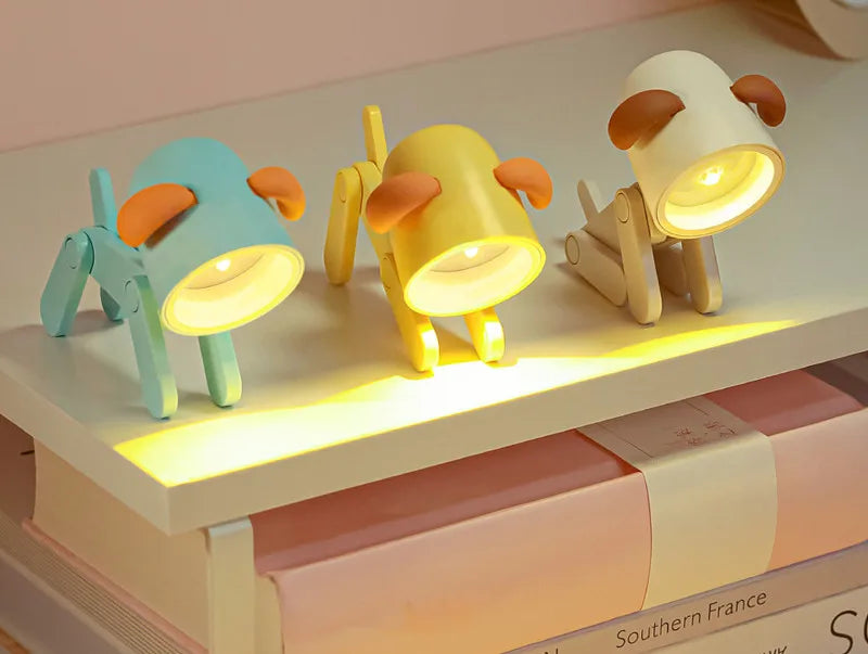 Mini LED Night Light Cute Cartoon Desk Lamp Puppy Deer Desktop Ornament Bedroom Table Lights Children Holiday Gifts
