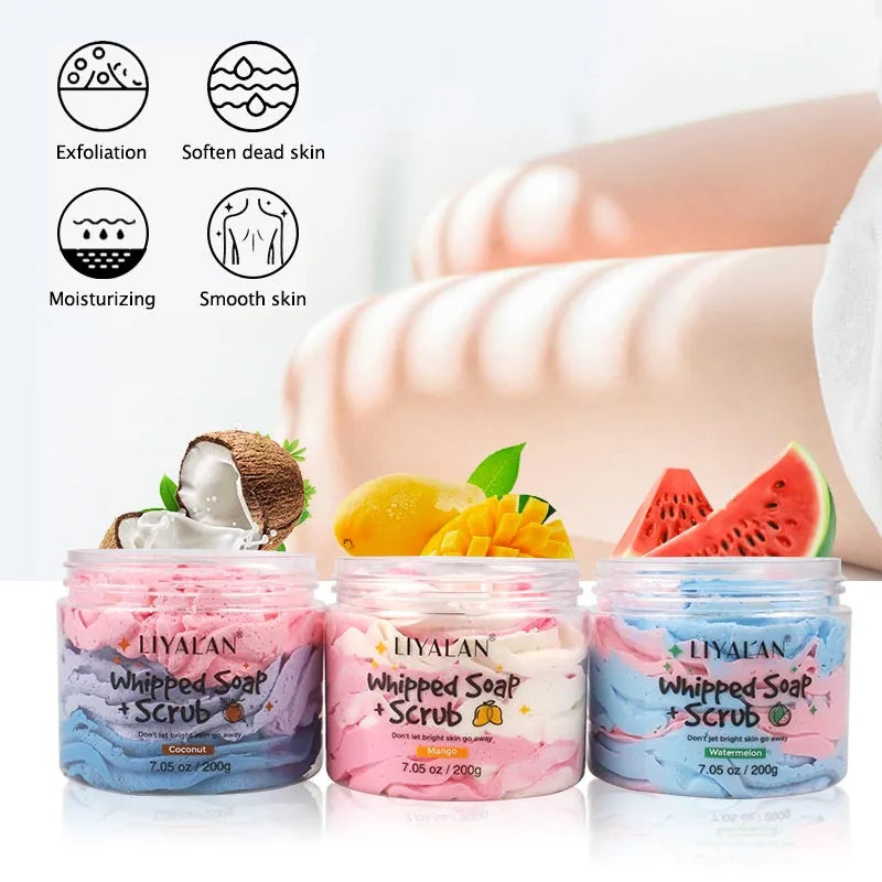 Whipped Soap Bath Cleansing Moisturizing Body Wash Exfoliating Smooth Skin Rainbow Scrub Soften Shave Vegan Handmade Shower Soap